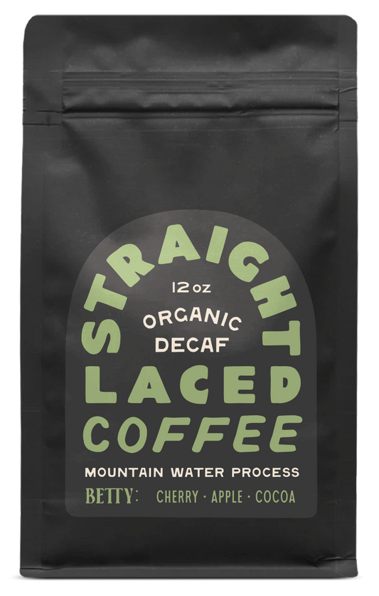 Organic decaf coffee front of bag - Betty