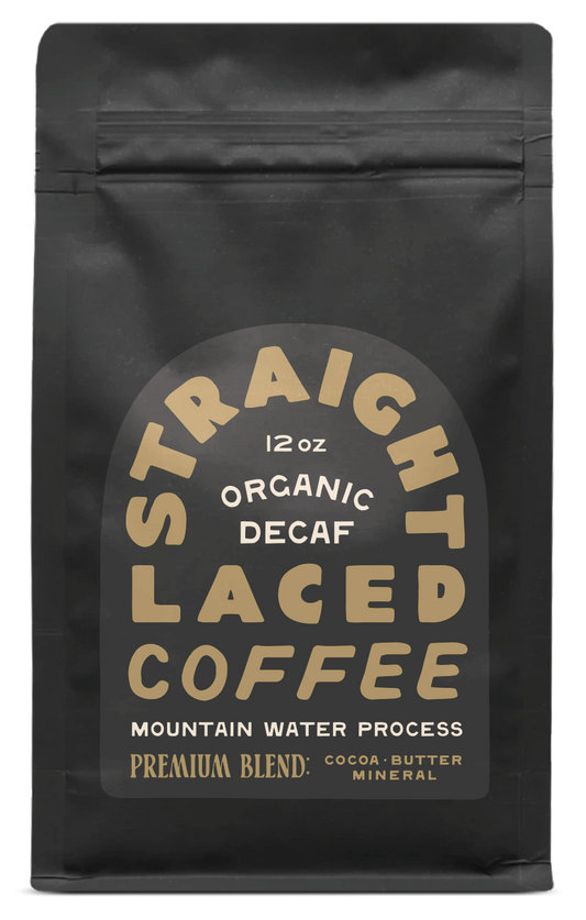 Organic decaf coffee front coffee bean bag Premium Blend