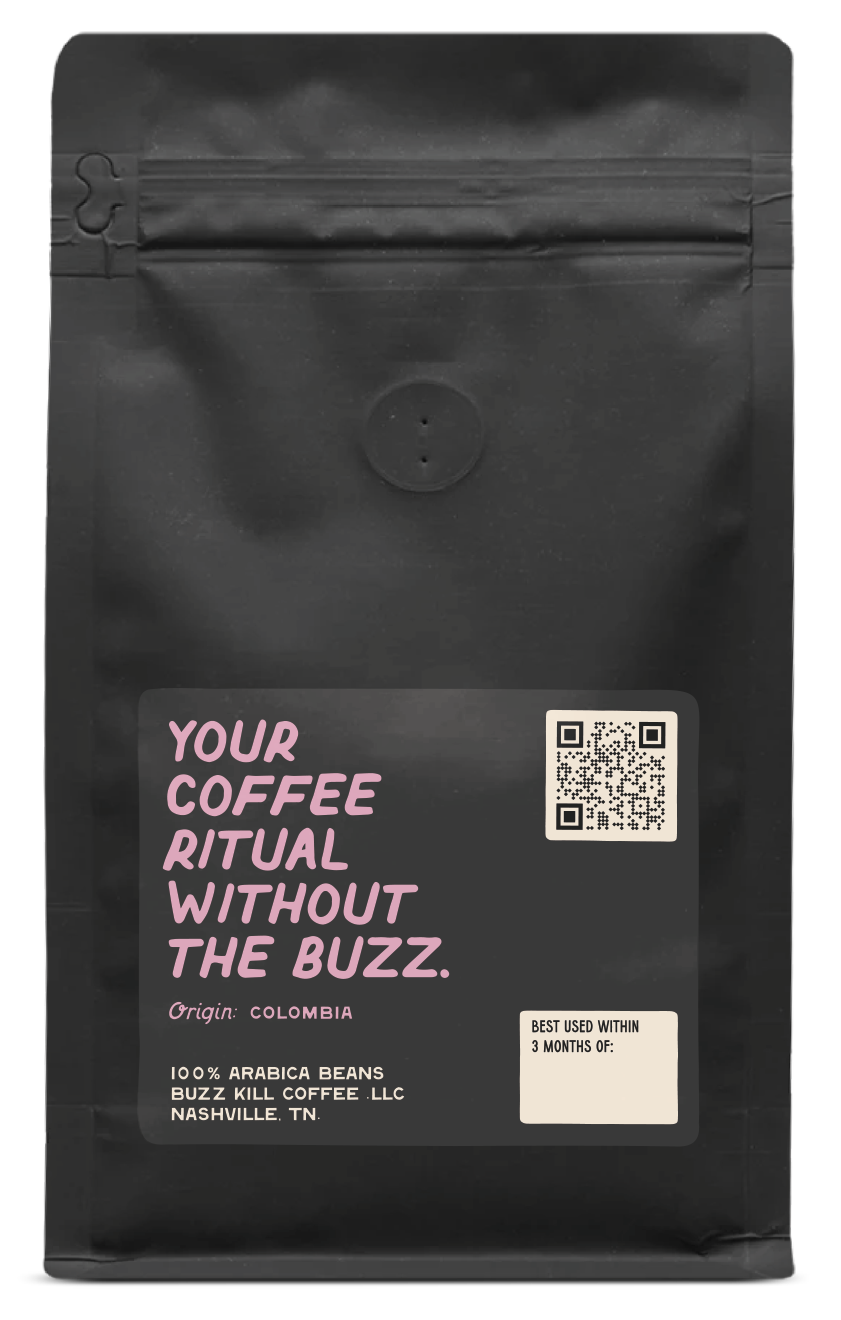 Organic decaf coffee back label coffee bean bag - Colombiana
